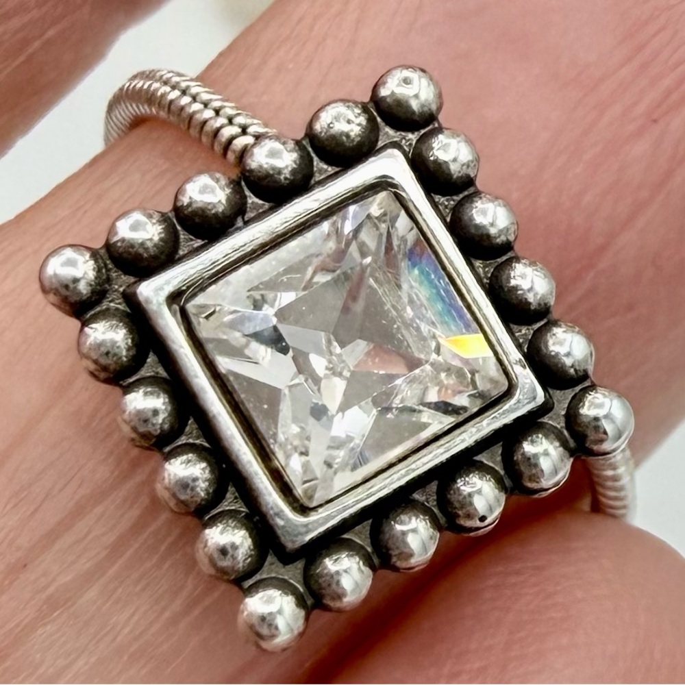 Retired Brighton Twinkle Necklace‎ Diamond Crystal Square w/ Silver Snake Chain - Picture 3 of 6